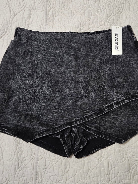 Luvamia Pants - Luvamia Women’s Washed Black Wrap-Front Skort Shorts